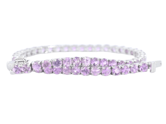 Bracelet tennis en or blanc et saphirs roses 58 Facettes 2902