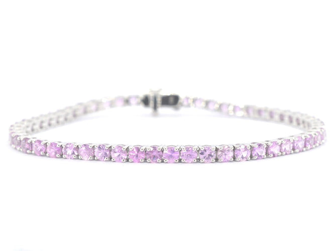 Bracelet tennis en or blanc et saphirs roses 58 Facettes 2902