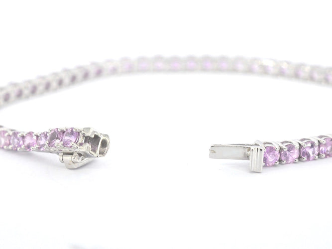 Bracelet tennis en or blanc et saphirs roses 58 Facettes 2902