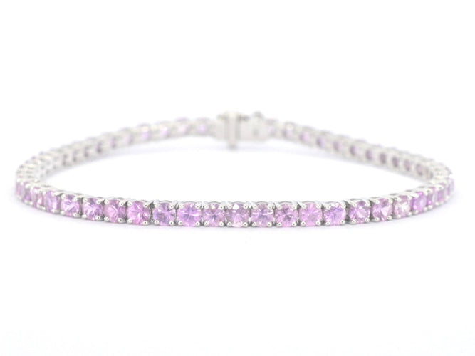Bracelet tennis en or blanc et saphirs roses 58 Facettes 2903