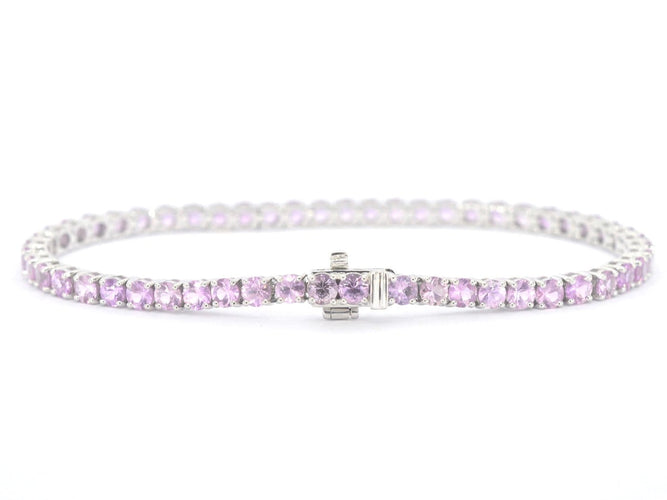Bracelet tennis en or blanc et saphirs roses 58 Facettes 2903