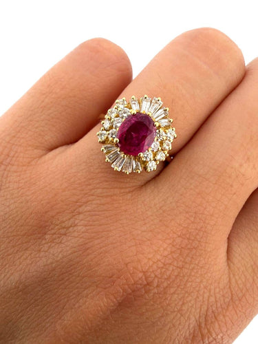 51 Bague vintage en or jaune 18 ct, rubis de Birmanie et diamants 58 Facettes 1205/A OC