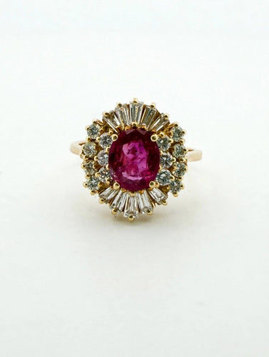 51 Bague vintage en or jaune 18 ct, rubis de Birmanie et diamants 58 Facettes 1205/A OC