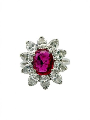 50 Années 50/60 - Bague en platine, rubis de Birmanie et diamants 58 Facettes 1205/B OC