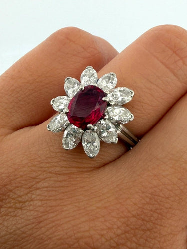 50 Années 50/60 - Bague en platine, rubis de Birmanie et diamants 58 Facettes 1205/B OC