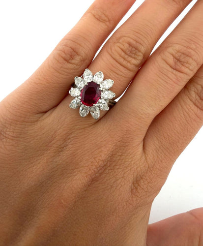 50 Années 50/60 - Bague en platine, rubis de Birmanie et diamants 58 Facettes 1205/B OC