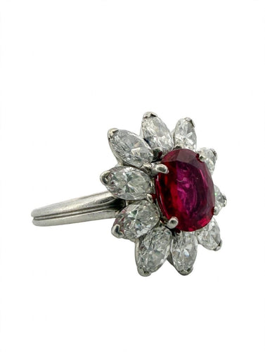 50 Années 50/60 - Bague en platine, rubis de Birmanie et diamants 58 Facettes 1205/B OC