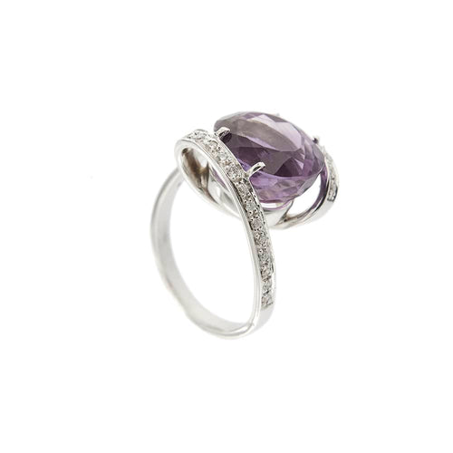 Bague Bague contrariée en or blanc 18 ct avec améthyste et diamants 58 Facettes 29391