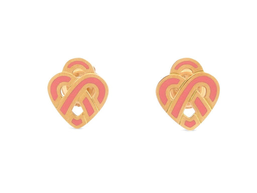 Poiray - Boucles d'oreilles Cœur entrelacé en or jaune et émail rose 58 Facettes 276848