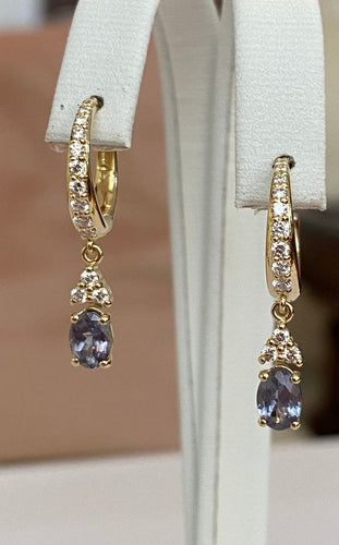 Boucles d'oreilles en or jaune, alexandrites et diamants 58 Facettes earrings