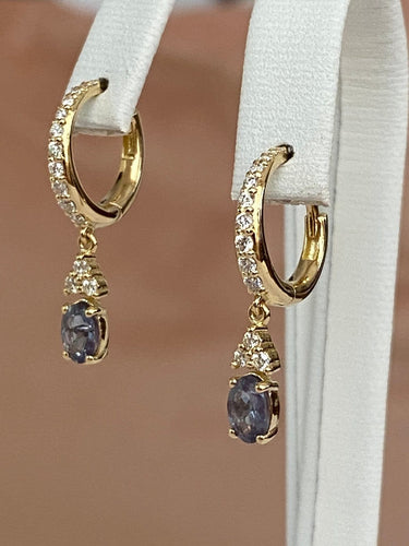 Boucles d'oreilles en or jaune, alexandrites et diamants 58 Facettes earrings