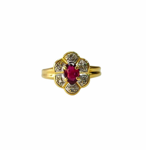 Bague 51.5 Bague marguerite en or 18K, rubis et diamants 58 Facettes bag.rub.2187