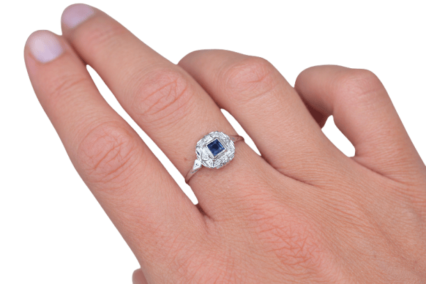 Bague Art Deco Saphir Or blanc