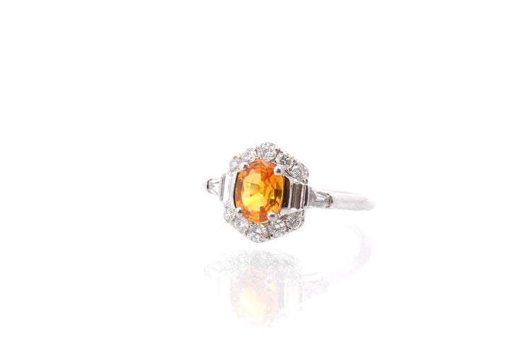 Bague 51 Bague saphir jaune et diamants en or blanc 18 carats 58 Facettes 25563