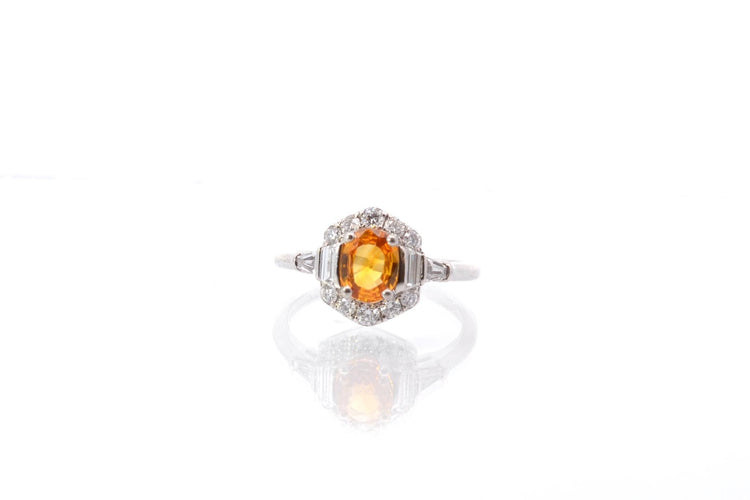 Bague 51 Bague saphir jaune et diamants en or blanc 18 carats 58 Facettes 25563