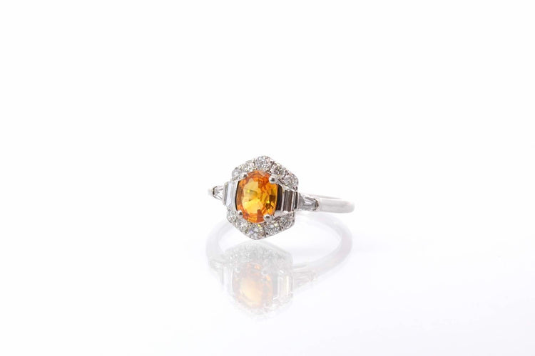 Bague 51 Bague saphir jaune et diamants en or blanc 18 carats 58 Facettes 25563