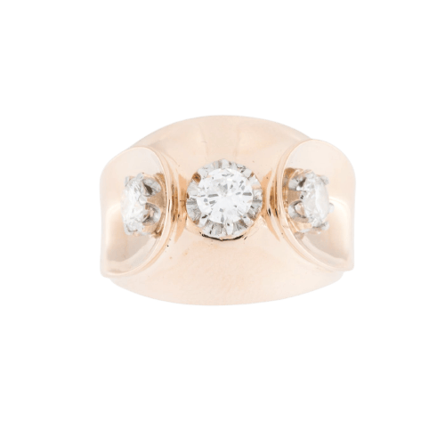 52.5 Bague Art déco en or rose et blanc avec diamants 58 Facettes A1847