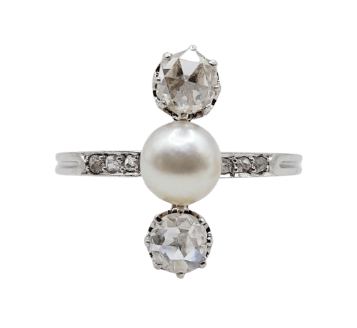 49 Bague antique en platine, perle et diamants taille rose 58 Facettes A07745