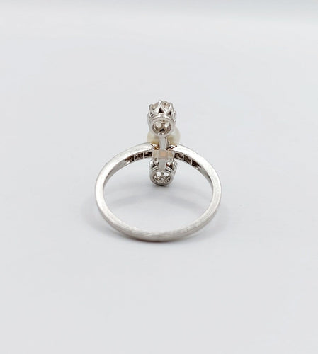 49 Bague antique en platine, perle et diamants taille rose 58 Facettes A07745