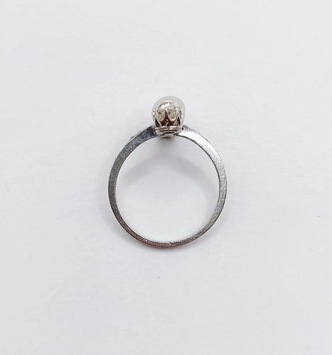 49 Bague antique en platine, perle et diamants taille rose 58 Facettes A07745
