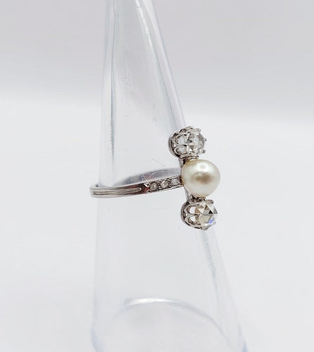 49 Bague antique en platine, perle et diamants taille rose 58 Facettes A07745