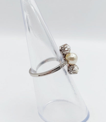 49 Bague antique en platine, perle et diamants taille rose 58 Facettes A07745