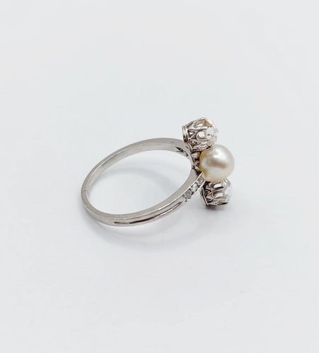 49 Bague antique en platine, perle et diamants taille rose 58 Facettes A07745