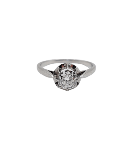 Bague solitaire Art déco en platine avec diamant taille ancienne