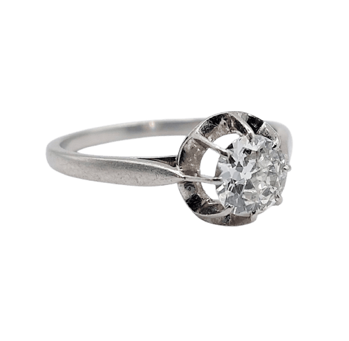 Bague solitaire Art déco en platine avec diamant taille ancienne