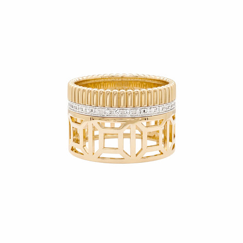 Bague 54 Boucheron Quatre Radiant - Bague ajourée en or jaune, or blanc et diamants 58 Facettes 35991