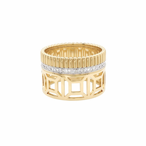 Bague 54 Boucheron Quatre Radiant - Bague ajourée en or jaune, or blanc et diamants 58 Facettes 35991