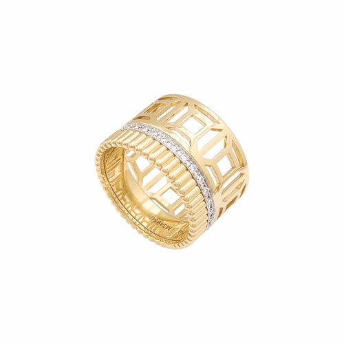 Bague 54 Boucheron Quatre Radiant - Bague ajourée en or jaune, or blanc et diamants 58 Facettes 35991