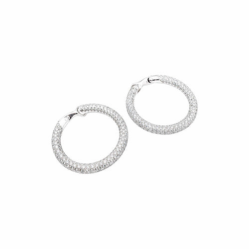 Boucles d'oreilles Chaumet Tube - Boucles d'oreilles créoles en or blanc et diamants 58 Facettes 35976