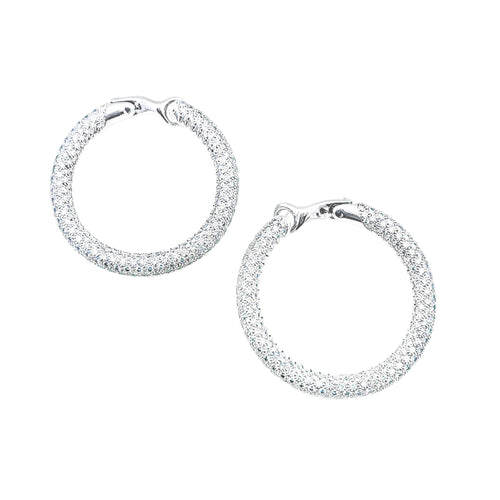Boucles d'oreilles Chaumet Tube - Boucles d'oreilles créoles en or blanc et diamants 58 Facettes 35976