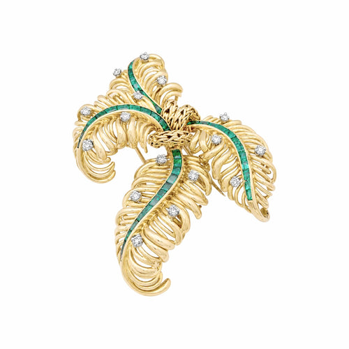 Broche Chaumet Panache - Broche en or jaune, diamants et émeraudes 58 Facettes 35752