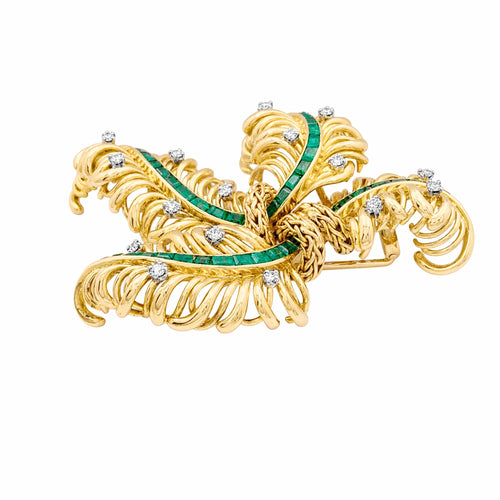 Broche Chaumet Panache - Broche en or jaune, diamants et émeraudes 58 Facettes 35752