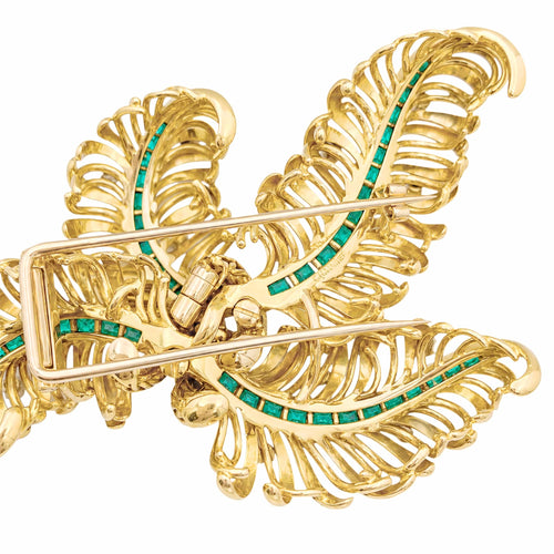 Broche Chaumet Panache - Broche en or jaune, diamants et émeraudes 58 Facettes 35752