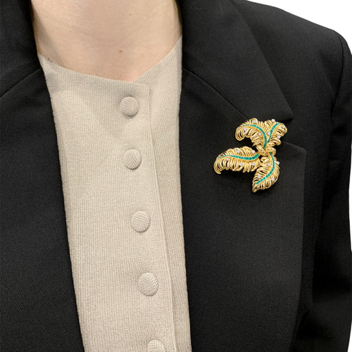 Broche Chaumet Panache - Broche en or jaune, diamants et émeraudes 58 Facettes 35752