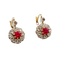 Boucles d'oreilles Dormeuses marguerite en or 18k, rubis synthétiques et diamants 58 Facettes A07748