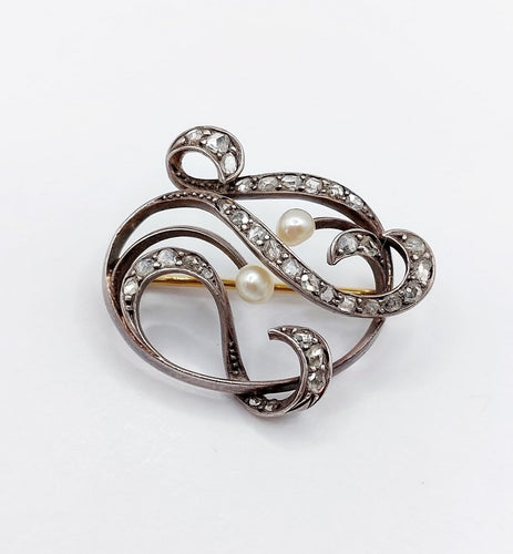 Broche Broche victorienne en argent, or 18k, diamants et perles 58 Facettes A07749