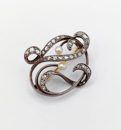 Broche Broche victorienne en argent, or 18k, diamants et perles 58 Facettes A07749