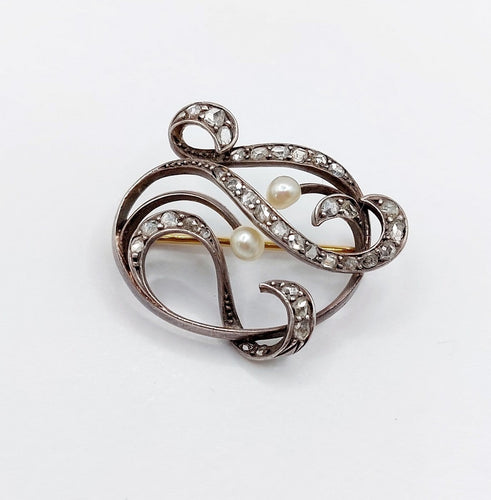 Broche Broche victorienne en argent, or 18k, diamants et perles 58 Facettes A07749