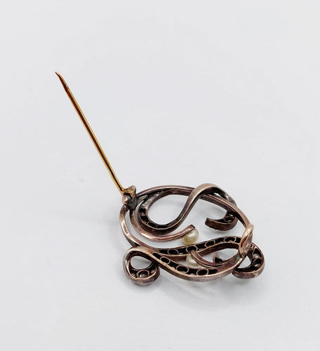 Broche Broche victorienne en argent, or 18k, diamants et perles 58 Facettes A07749