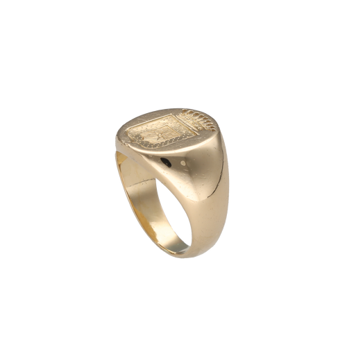 Bague 46 Chevalière armoiries vers 1930 en or jaune 18k 58 Facettes FB11926