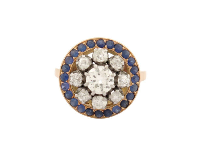 58 Marguerite Art déco - Bague en or jaune, diamants et saphirs 58 Facettes 276594