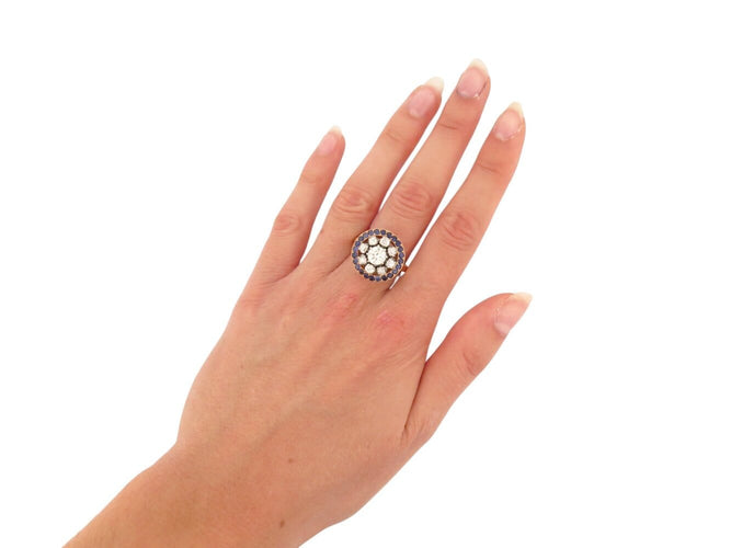 58 Marguerite Art déco - Bague en or jaune, diamants et saphirs 58 Facettes 276594