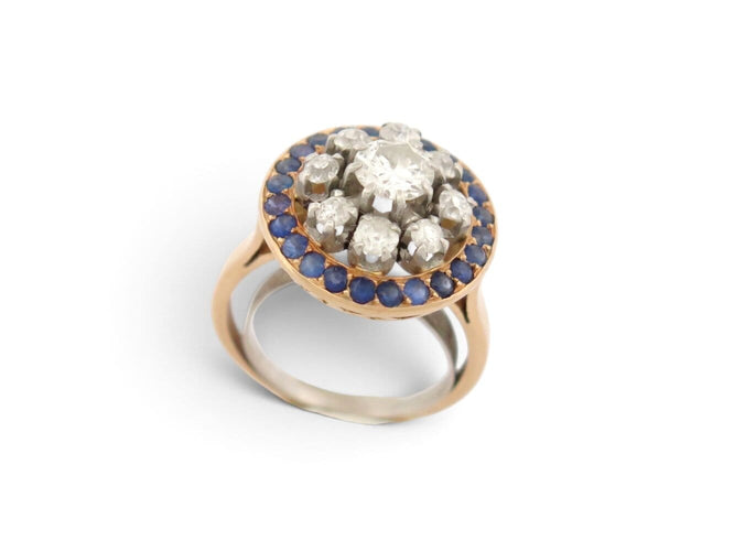 58 Marguerite Art déco - Bague en or jaune, diamants et saphirs 58 Facettes 276594