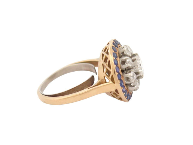 58 Marguerite Art déco - Bague en or jaune, diamants et saphirs 58 Facettes 276594