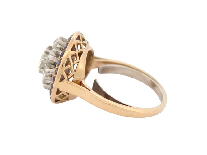 58 Marguerite Art déco - Bague en or jaune, diamants et saphirs 58 Facettes 276594