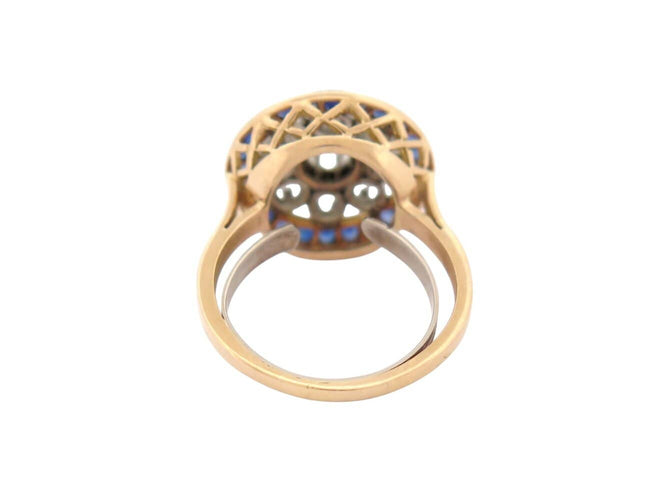 58 Marguerite Art déco - Bague en or jaune, diamants et saphirs 58 Facettes 276594